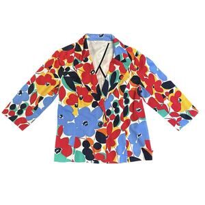 Erin London Womens Bright Floral Blazer Abstract Artsy Boho colorful Small